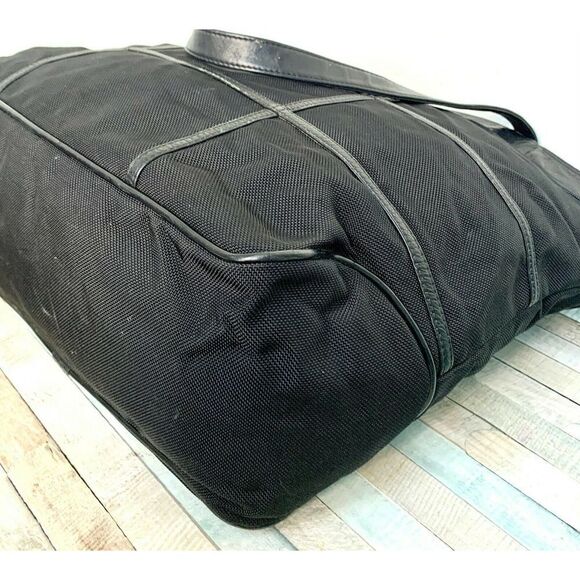 LARGE ST DENIS BLACK NYLON BLACK LEATHER TRIM HANDLES TOTE SHOULDER BAG HANDBAG - Picture 9 of 12